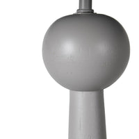Grey painted wooden floor lamp with a round black shade, this lamp has a truly contemporary feel, perfect in a modern interior.&nbsp; The painted base works well against the large black shade, and an LED bulb is all that's needed to add a warm glow.