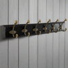 Iron Hooks on Dark Wooden Base - 6 Hooks