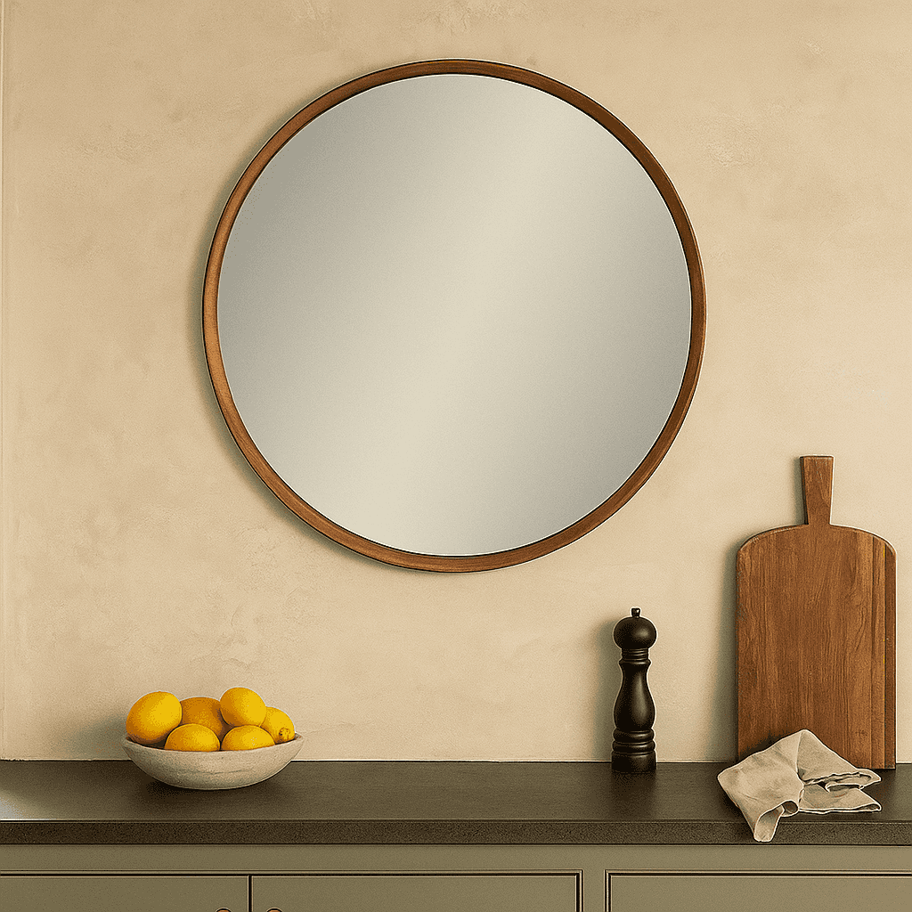 Round Wooden Framed Wall Mirror - Minimalist design