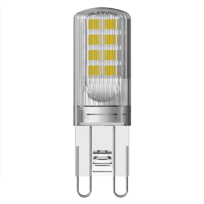 H: 4.7 cm Dia: 1.5 cm  High energy-efficient Ledvance LED G9 Pin Capsule Clear 4W 470 lumens 827 extra warm white. &nbsp;&nbsp; 40W equivalent.   220-240 v 470 lumens 40 watt equivalent 25000 hour lifespan 2700 kelvin warm white