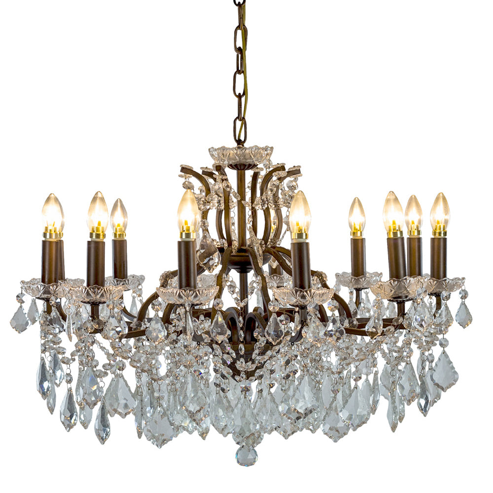 Large bronze and crystal statement ceiling light for dining rooms and hallway