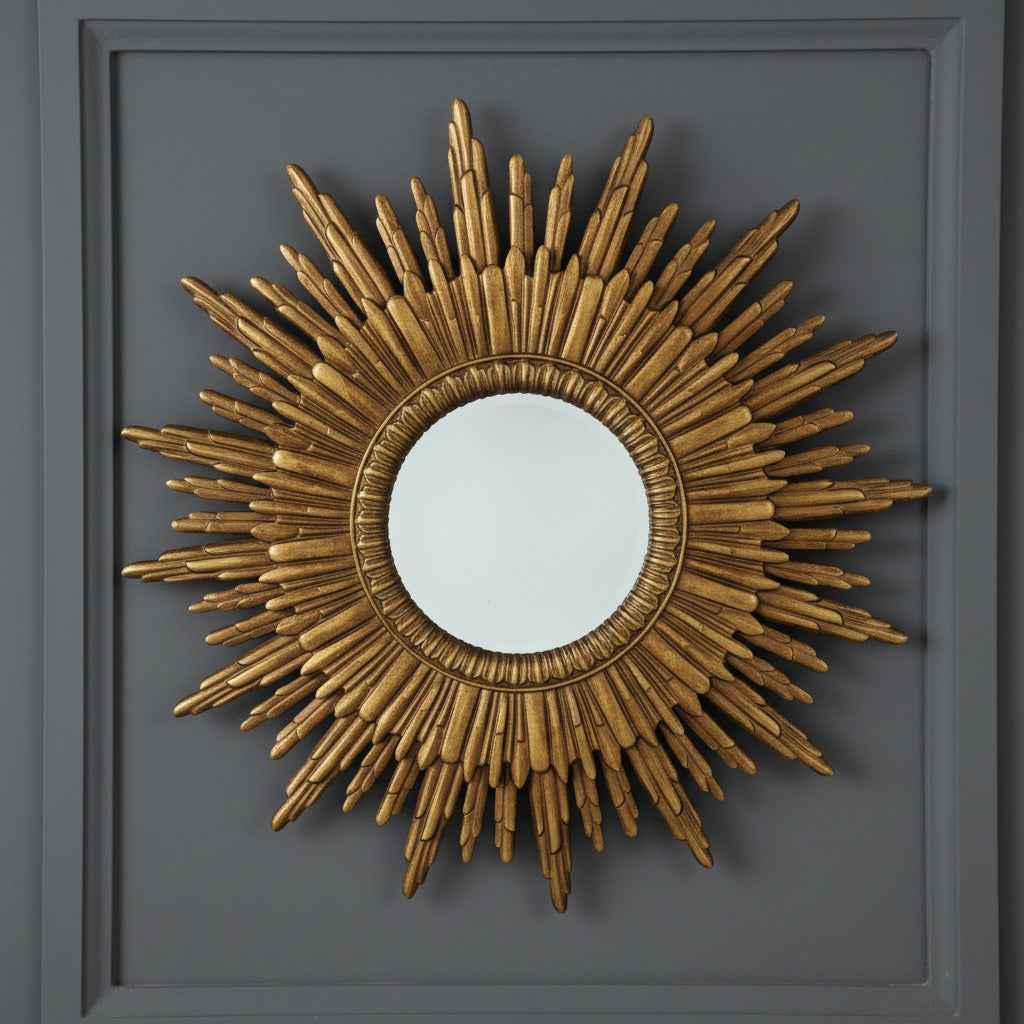 Large gold sun ray mirror.&nbsp; A real statement in any interior, the gold sunburst frame is large enough to create an impact on any wall. This is a classic 'art deco' design, we have duplicated the work in a contemporary interior.&nbsp;