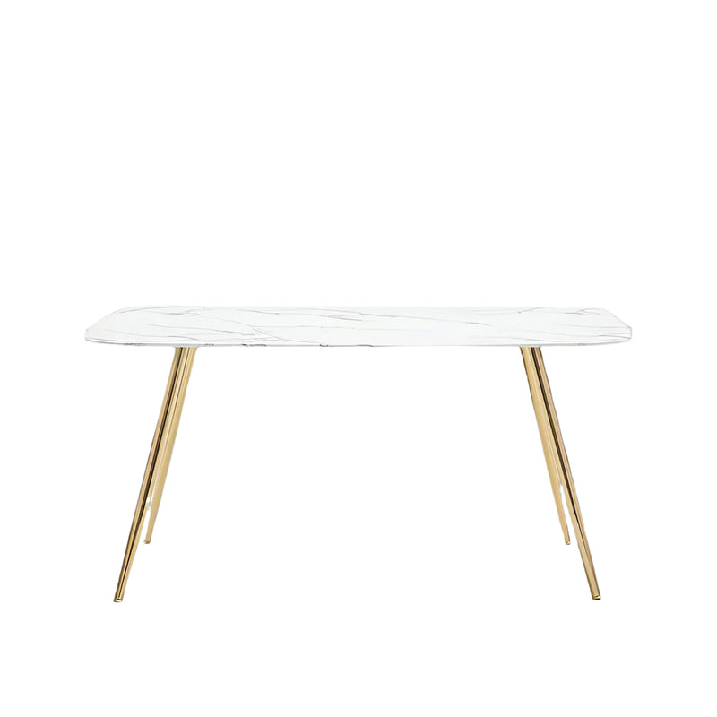 Large Dining Table With Faux White Marble Glass Top & Gold Legs - 160 cm