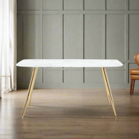 Large Dining Table With Faux White Marble Glass Top & Gold Legs - 160 cm