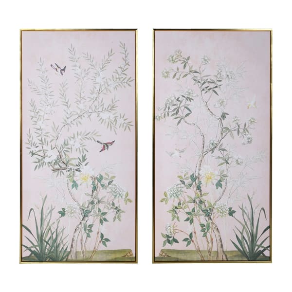 This large vertical canvas showcases a refined chinoiserie design beautifully set against a soft pink background. With dimensions of 140 x 70 cm, it is mounted on a durable wooden pine frame that ensures long-lasting elegance. Ideal for enhancing sophisticated interiors, this piece brings a touch of timeless artistry and subtle colour. These canves make a striking statement piece, perfect for enhancing the ambience of living rooms, bedrooms, dining areas, or hallways with refined charm