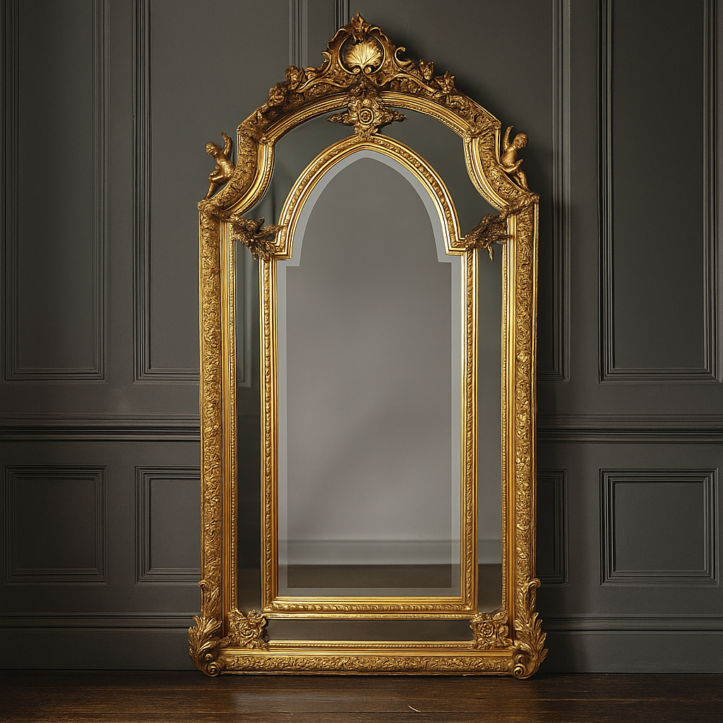 Large Ornate Giltwood Arched Mirror