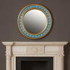 Convex Wall Mirror Blue Gilt Beaded Frame 96cm