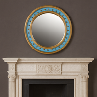 Convex Wall Mirror Blue Gilt Beaded Frame 96cm