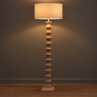 Carved Wooden Floor Lamp and Shade