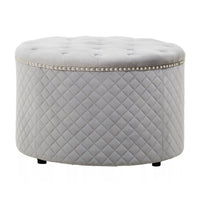 Grey Velvet Round Ottoman 68 cm