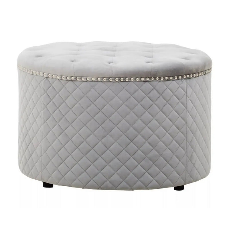 Grey Velvet Round Ottoman 68 cm