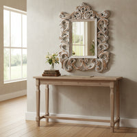 Whether styled in a hallway, bedroom, landing, or above a fireplace, this decorative wall mirror blends classic detailing with understated sophistication, perfect for creating a warm, character-filled space.