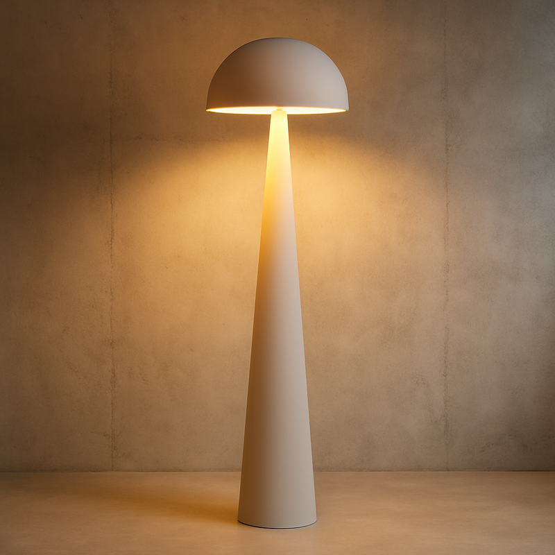 A great urban styled floor lamp, perfect in an industrial studio or a Scandi styled interior.&nbsp; Brutalist in it's construction, this ultra sleek light is sculptural in appearance and yet offers a perfectly useful and stunning way to light your space.&nbsp; The domed shade creates a soft balanced silhouette with the tall conical base.&nbsp; &nbsp;There is no room in the house where this lamp would not stand out,&nbsp; minimalist shape maximum impact.&nbsp;