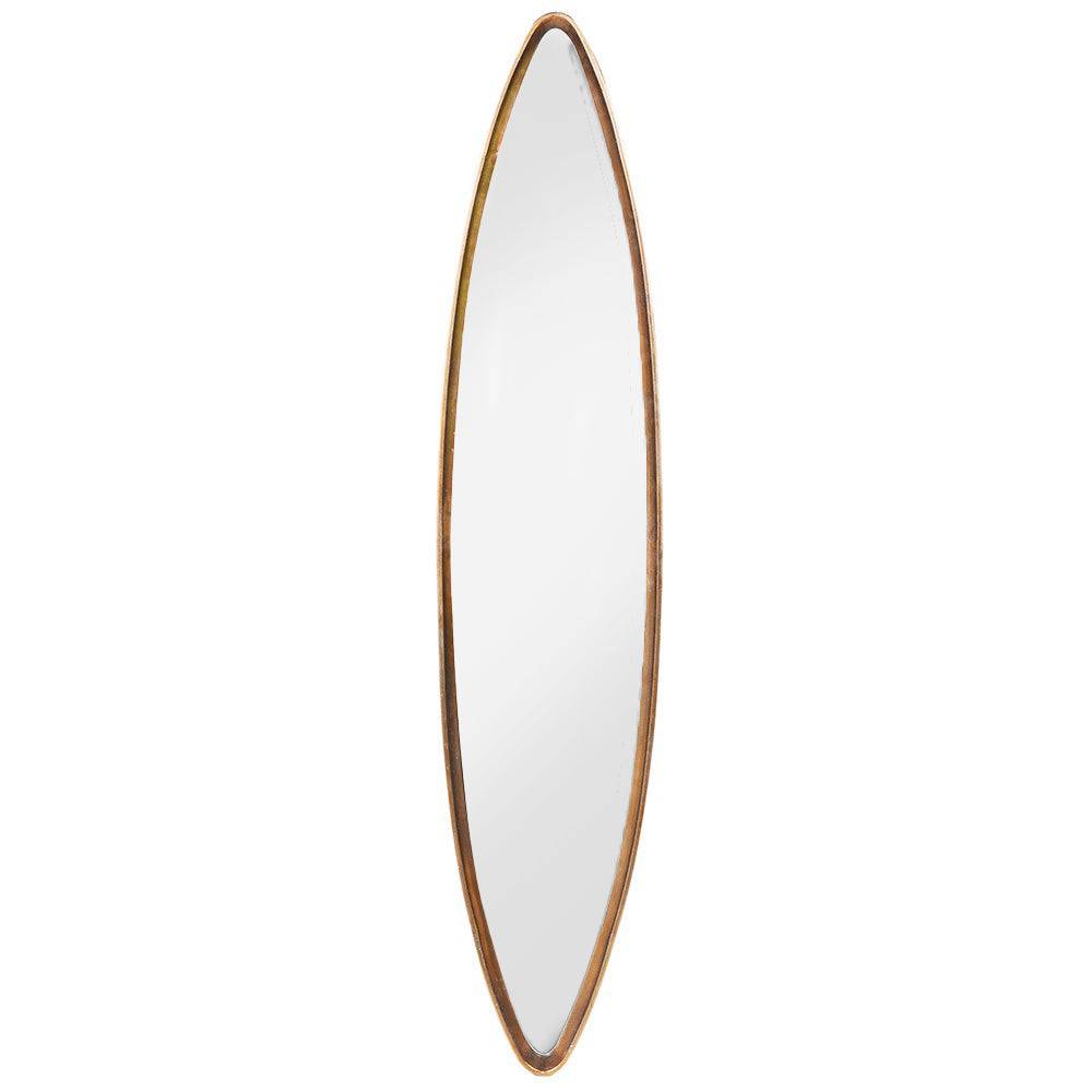 A very tall and narrow oval gilt framed mirror, perfect for those awkward areas that need light.