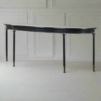 Exceptionally long, black, curved console table, The curved wooden top on four slender legs, turned at the top with a gilt band. A modern take on a Georgian table. A great table for a country house or a period house in the city.