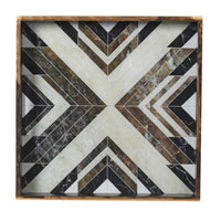 Faux marble lacquered tray in a striking geometric design.&nbsp; A stunning accent piece to place your drinks on top of an ottoman stool.&nbsp;   H: 5 cm W: 35 cm D: 35 cm