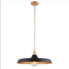 Modern pendant featuring a matt black finish in a chain. This wide disc pendant light is a striking, contemporary lighting fixture that combines sleek design with industrial charm. 