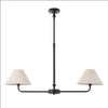 A refined ceiling light featuring an matt black frame with two gently curved arms, each supporting a classic tapered fabric shade. Its elegant symmetry and warm metallic finish bring understated sophistication to any space.
Ideal over dining tables, kitchen islands, or breakfast bars where focused yet ambient lighting is needed. Its slim linear form makes it perfect for narrower spaces or areas requiring balanced illumination.