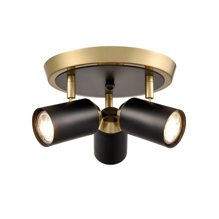 Matt Black & Brushed Brass Flush 3 Light