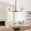 A refined ceiling light featuring an matt black frame with two gently curved arms, each supporting a classic tapered fabric shade. Its elegant symmetry and warm metallic finish bring understated sophistication to any space.
Ideal over dining tables, kitchen islands, or breakfast bars where focused yet ambient lighting is needed. Its slim linear form makes it perfect for narrower spaces or areas requiring balanced illumination.