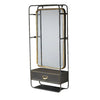 Metal swivel mirror set in dark metal casing with drawer, accented in brushed brass colour. Useful wall mounted mirror with the addition of a small drawer, perfect for your hall or bedroom.&nbsp;