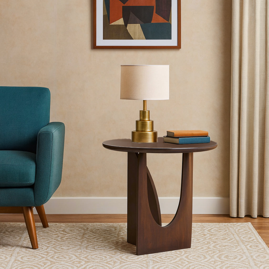 Modern Mango Wood Side Table - Mid-Century Asymmetric Design - CLEARANCE