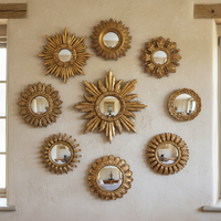 Sun shaped mini convex gold framed mirrors which come in an assortment of sizes. This is a fantastic price and range which takes the headache out of creating your own wall assortment.