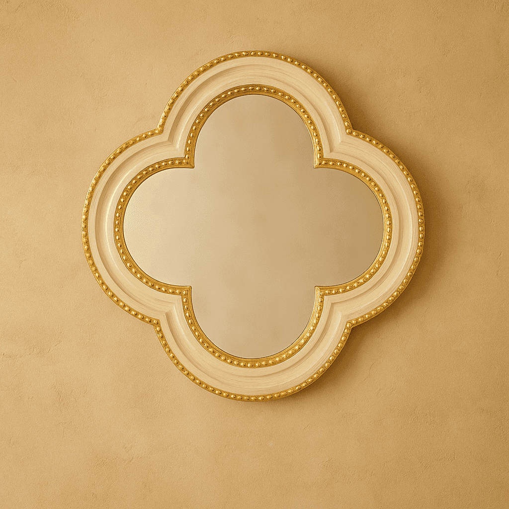 Cream quatrefoil mirror with gold beading frame for home decor