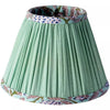 Cotton tapered lamp shade in mint green with pleated design and floral trim, ideal for vintage or modern interiors. Available in 40cm, 35cm, and 20cm sizes.