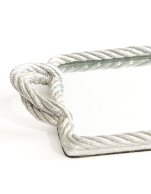 Rectangular mirrored antique silver metal tray with rope design
