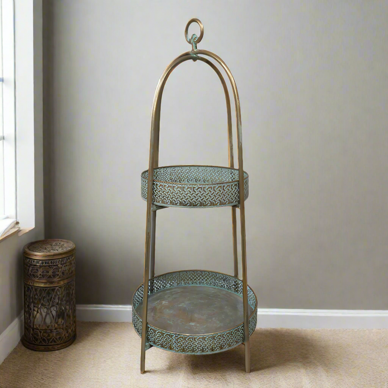 Moroccan 2 Tier Shelf Unit - Gilt Metal - 78 cm