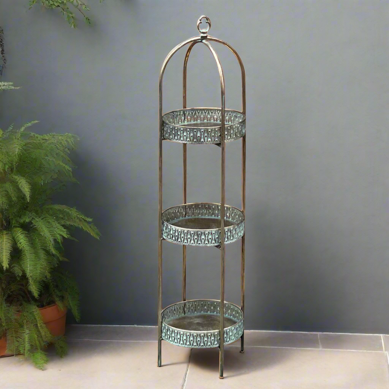 Moroccan 3 Tier Shelf Unit - Gilt Metal - 107cm