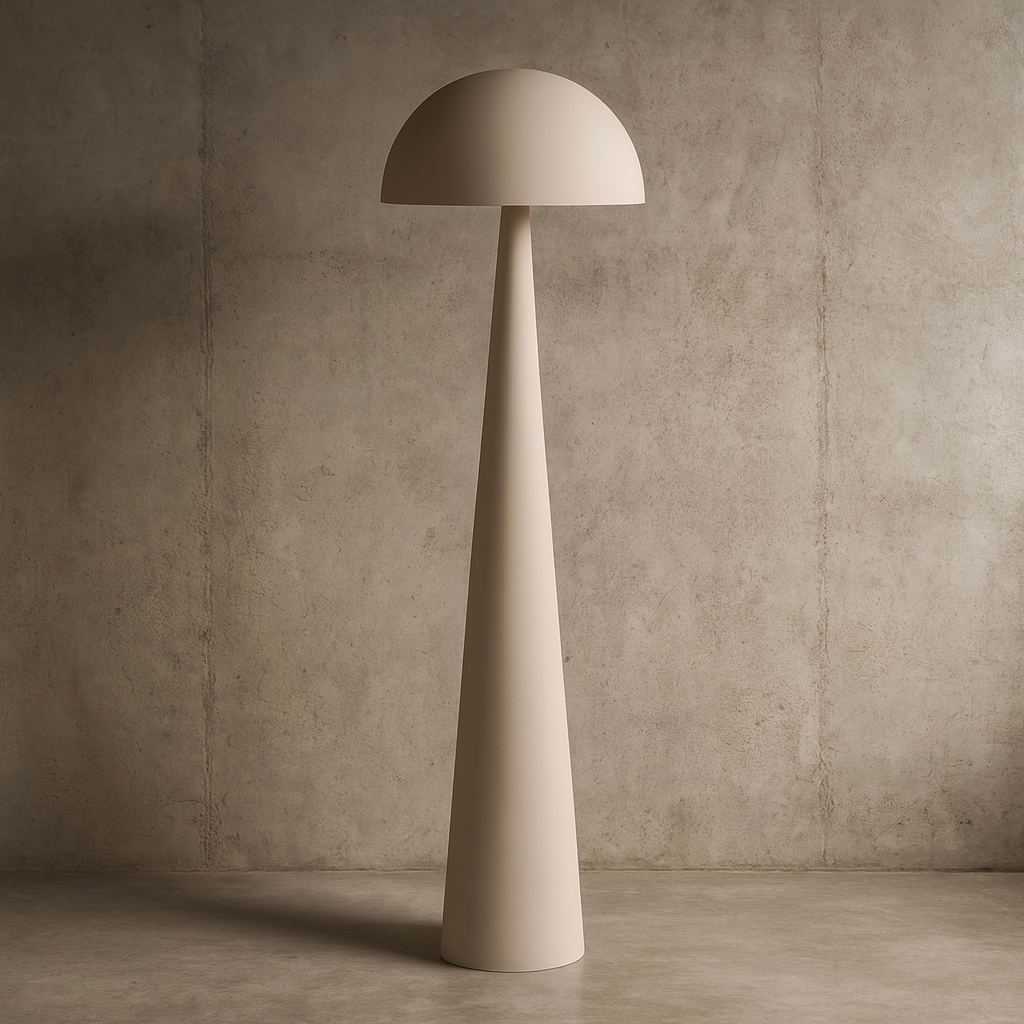 A great urban styled floor lamp, perfect in an industrial studio or a Scandi styled interior.&nbsp; Brutalist in it's construction, this ultra sleek light is sculptural in appearance and yet offers a perfectly useful and stunning way to light your space.&nbsp; The domed shade creates a soft balanced silhouette with the tall conical base.&nbsp; &nbsp;There is no room in the house where this lamp would not stand out,&nbsp; minimalist shape maximum impact.&nbsp;