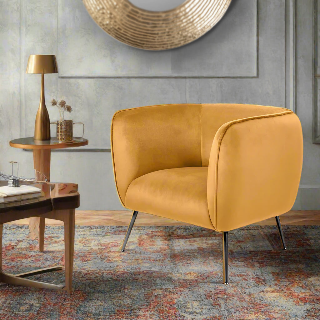 Mustard Velvet I Armchair I Gold Leg Chairs I Decorexi I Chiswick Decorexi A World of Interiors
