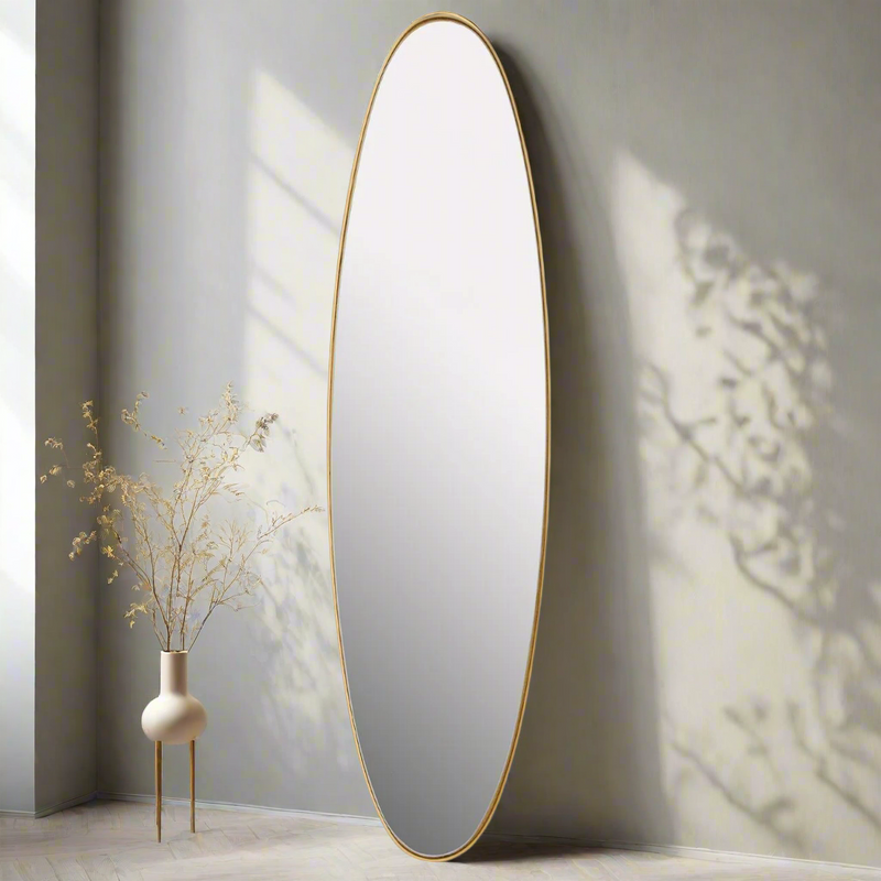 Narrow Gilt Oval Mirror 77cm