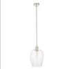 Tall clear glass pendant with nickel fitting and grey twisted flex. Simple pendant but with a lot of impact, you can easily double up or triple up with this pendant. Over a kitchen island, in a hall or on a stairwell, very versatile lighting