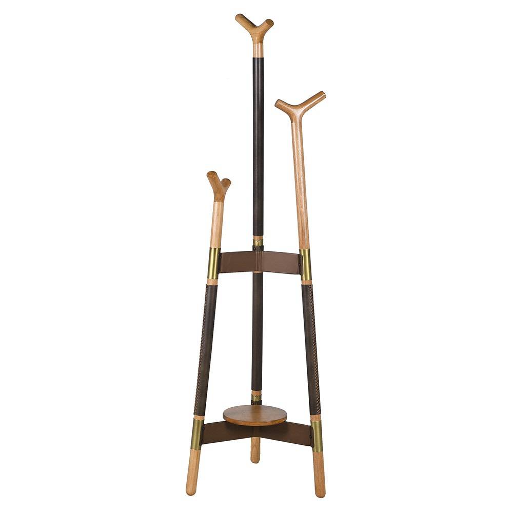 Coat Stand in Leather and Brass
