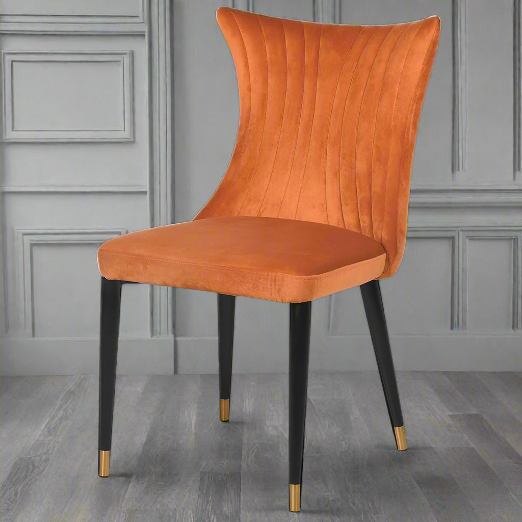 Orange Velvet Dining Chair I Balck Gold Legs I Contemporary Chair Decorexi A World of Interiors