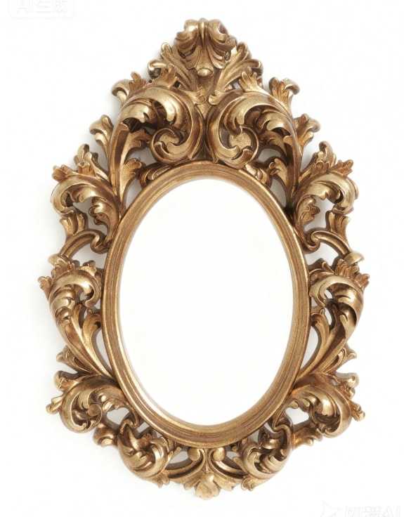 Ornate oval wall mirror with gold baroque scrollwork