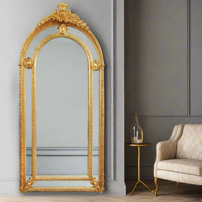 Extra Large Ornate Gold Arched Mirror 220 x 109 cm
