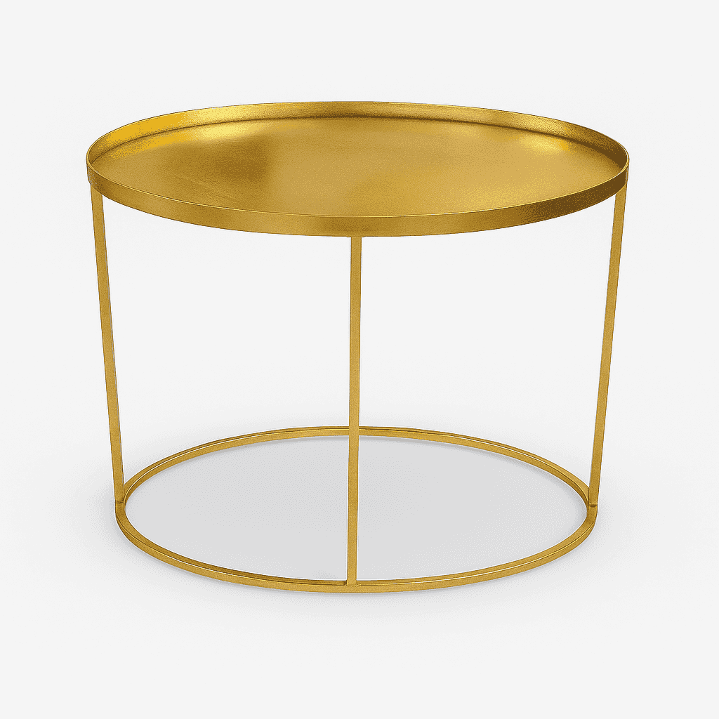 Gold oval accent table with tray top and open frame base
