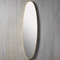 Tall, slim gilt metal framed oval mirror, the narrow profile of this mirror is perfect to add light to a dark corner. Hung on a wall in the bedrrom or hall these oval mirrors can be used as full length dressing mirrors.&nbsp;&nbsp; Can be hung vertically or horizontally. 