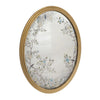 A decorative gilt framed oval wall mirror painted in the 'Victorian' style with floral motifs. A light-enhancing reflective glass surface. 