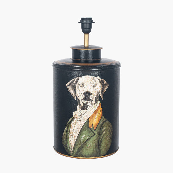 <p>Black metal lamp base in typical 'Georgian' style with a Pointer dog image painted to the front.&nbsp; The pointer, suited and booted in&nbsp; typical 'Georgian' garb. Base only.<br></p> <p>H: 45 cm W: 22 D: 22 cm</p>
