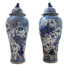 Extra large ginger jars with 'fish' decoration.&nbsp; The scale of these jars makes them perfect to decorate either side of a door or entryway&nbsp; The ultimate classic 'country house' decor that works just as well in a period town home.&nbsp; Adding a sophisticated appeal, great decorative statement pieces, brilliant either side of a large fireplace, at the foot of a staircase to give a classic period look. They are made in the same way as the original jars, in the same colour palette of traditional cobal