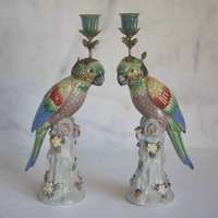 Pair Porcelain Parrot Candleholders 36 cm