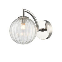 Stylish polished nickel wall light with a clear ribbed glass. It creates an instant classy and elegant feel. With an IP Rating 44, it can be use in the bathroom transforming your space with a glamorous look.