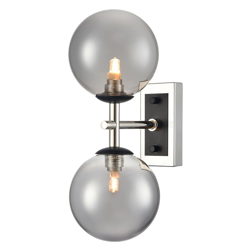 Polished Nickel & Matt Black Dual Wall Light With Smoked Glass IP 44 - 30 cm