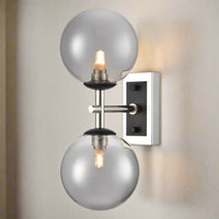 Polished Nickel & Matt Black Dual Wall Light With Smoked Glass IP 44 - 30 cm