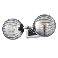 Polished Nickel & Matt Black Dual Wall Light With Smoked Ribbed Glass  IP 44 - 30 cm